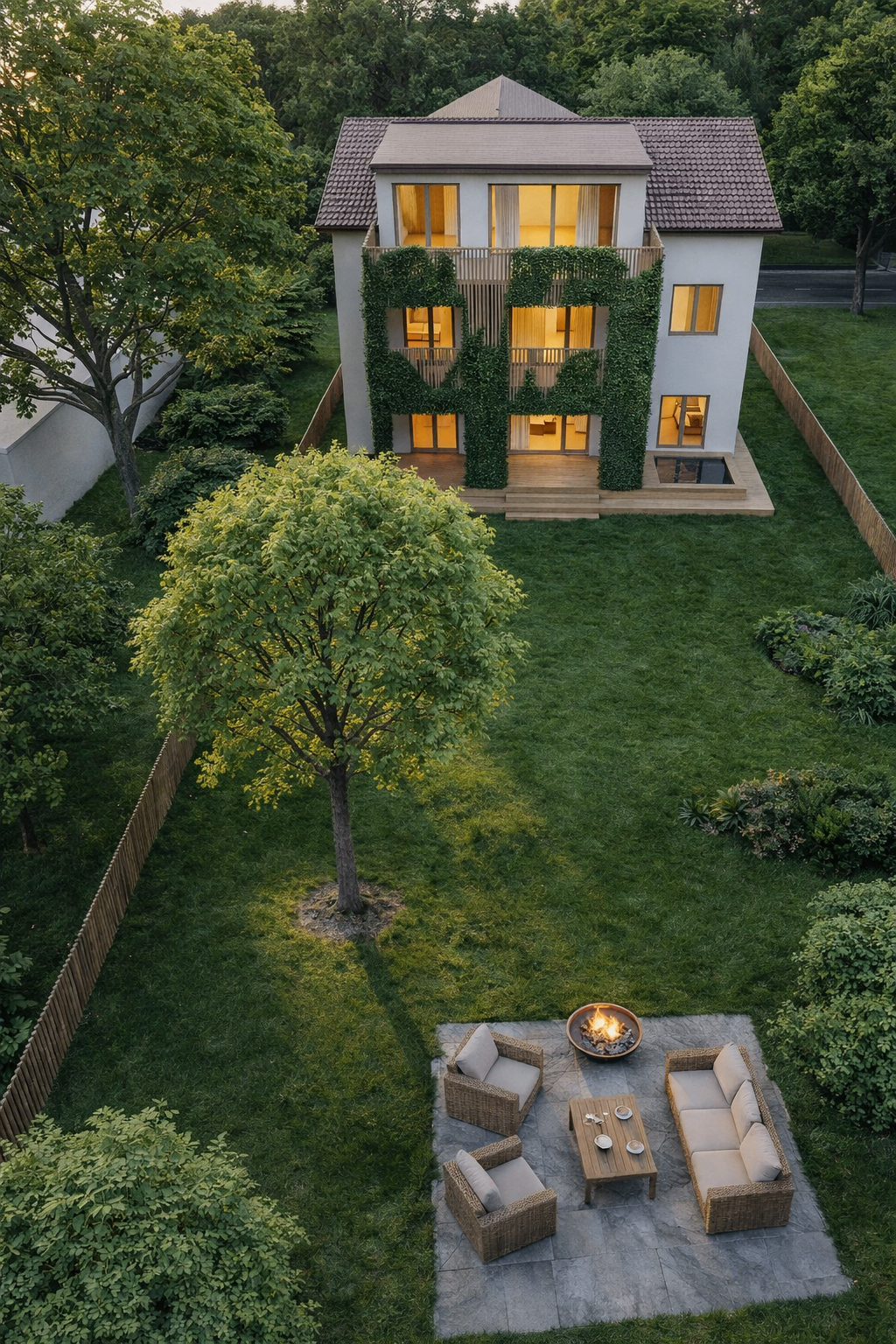 Pohled ze zahrady — soukromé venkovní zázemí